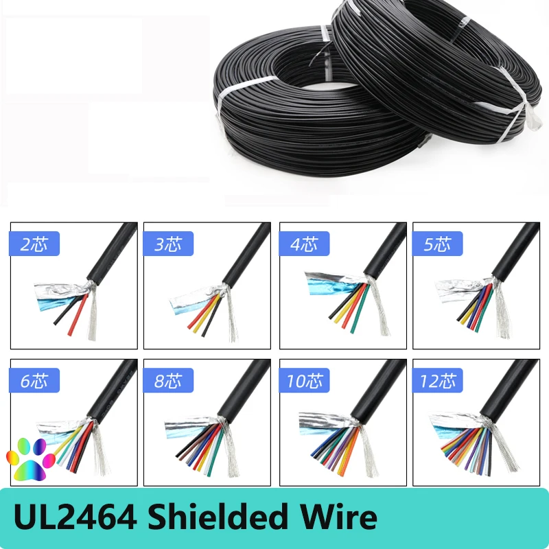 

5/10M UL2464 Shielded Wire 26AWG 24AWG 22AWG Channel Audio Line 2 3 4 5 6 8 Cores Copper Signal Control Cable Sheathed Wires