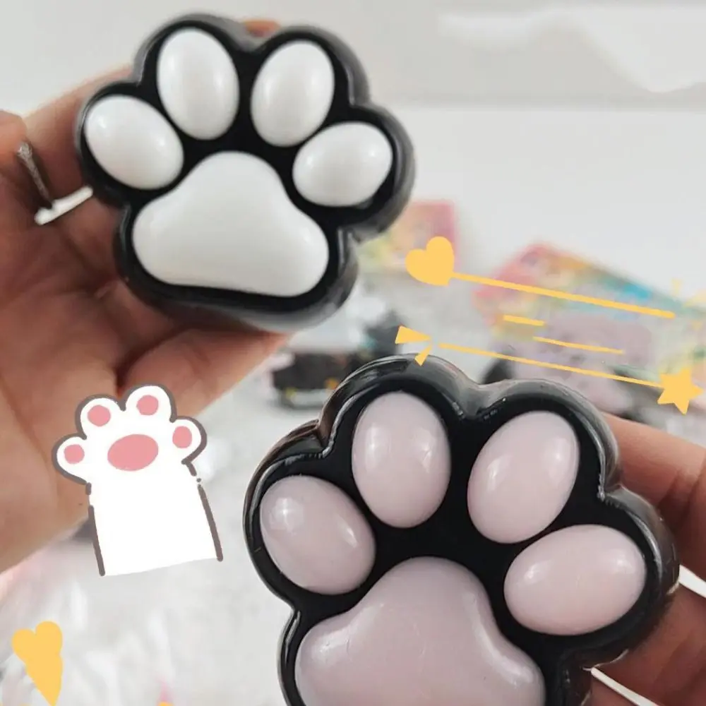 Plush Black Cat Paw Squeeze Toy Soft Silicone Sensory Toy Cartoon Fidget Toy 3D TPR Pinch Decompression Toy Funny Toys