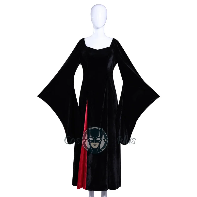 Morticia-Disfraz de Cosplay, bata negra, conjunto de peluca, vestido gótico para mujer, falda larga, fiesta de disfraces de Halloween Vintage para adultos