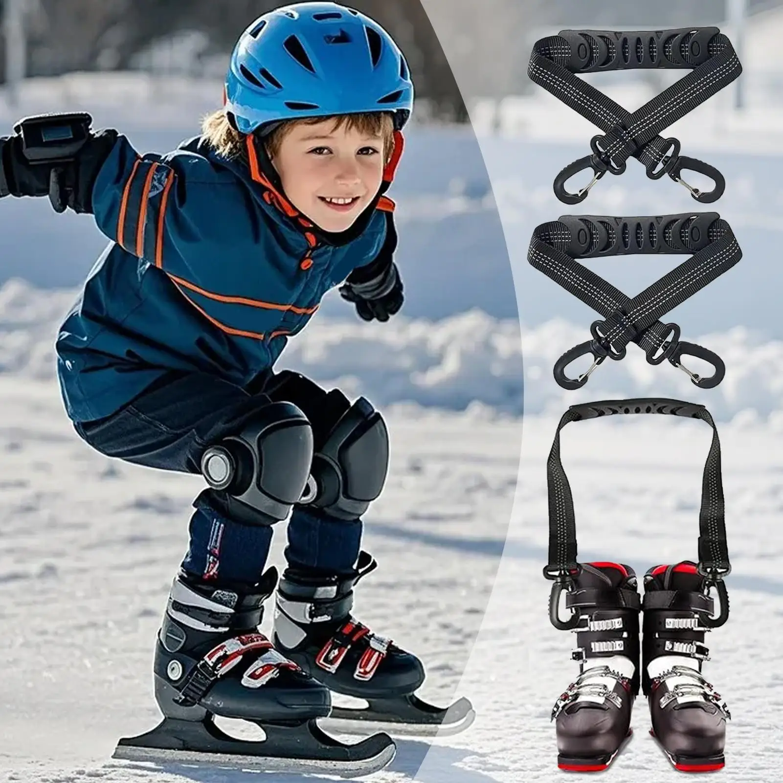 สายรัดรองเท้าสกี 2 ชิ้น อุปกรณ์กีฬา อุปกรณ์เสริม สายสะพายไหล่สำหรับเล่นสกี สำหรับผู้ชาย ผู้หญิง ผู้ใหญ่ มืออาชีพ เหมาะสำหรับเล่นสโนว์บอร์ด