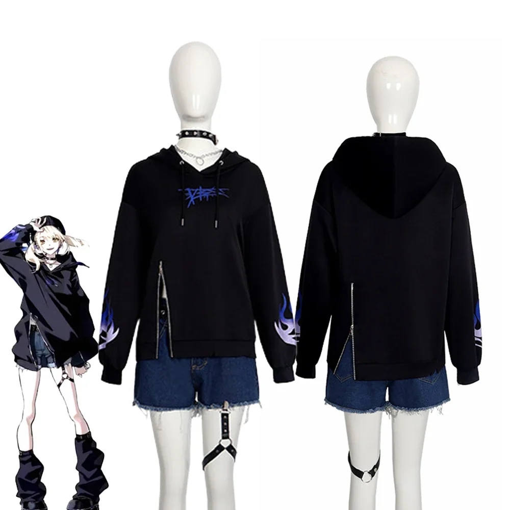 

New Anime Project Sekai Colorful Stage AZUSAWA KOHANE Cosplay Costume Girl Black Hoody Denim Shorts Suit Halloween Clothes