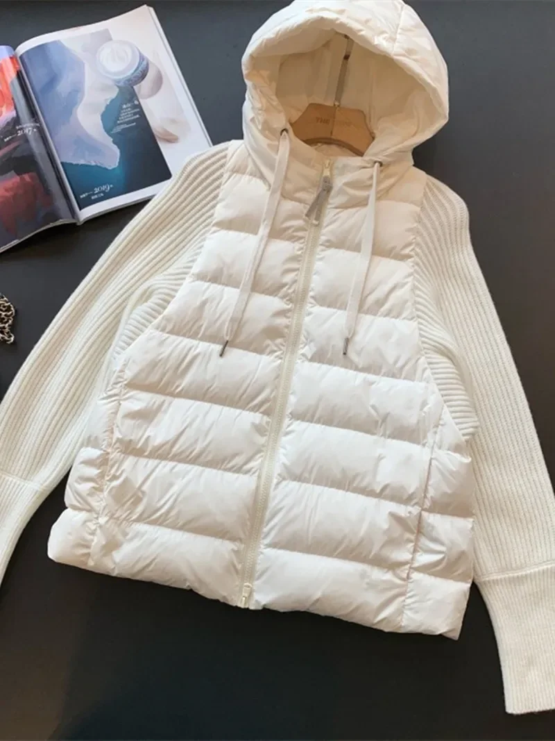 Damen Kapuzen Daunen jacke neuer Patchwork Reiß verschluss leichter warmer einfarbiger Freizeit mantel