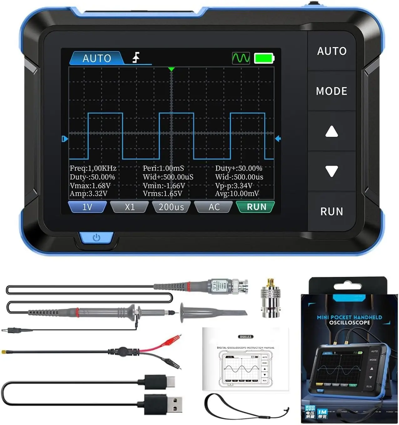 

DSO153 Mini Digital Portable Oscilloscope Signal Generator 2 in 1 1MHz Bandwidth 5MSa/s Sampling Rate Electronics Repair Tools