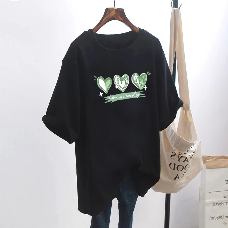 Camisetas holgadas de manga corta para mujer, jersey con estampado de cuello redondo, Tops informales, Harajuku, ropa de calle a la moda, Verano