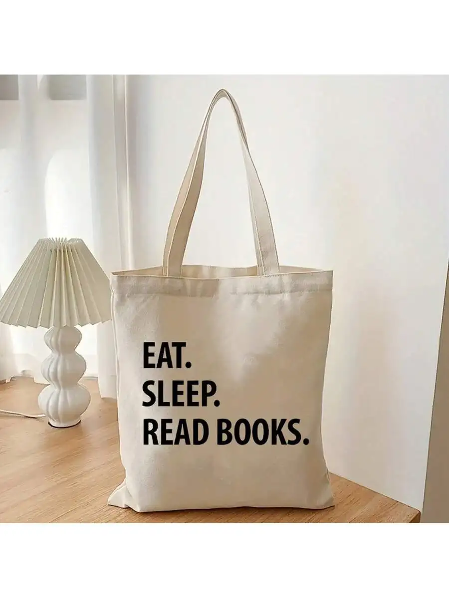 

Canvas Tote Bag With Eat Sleep Read Books Print Casual Market Bag