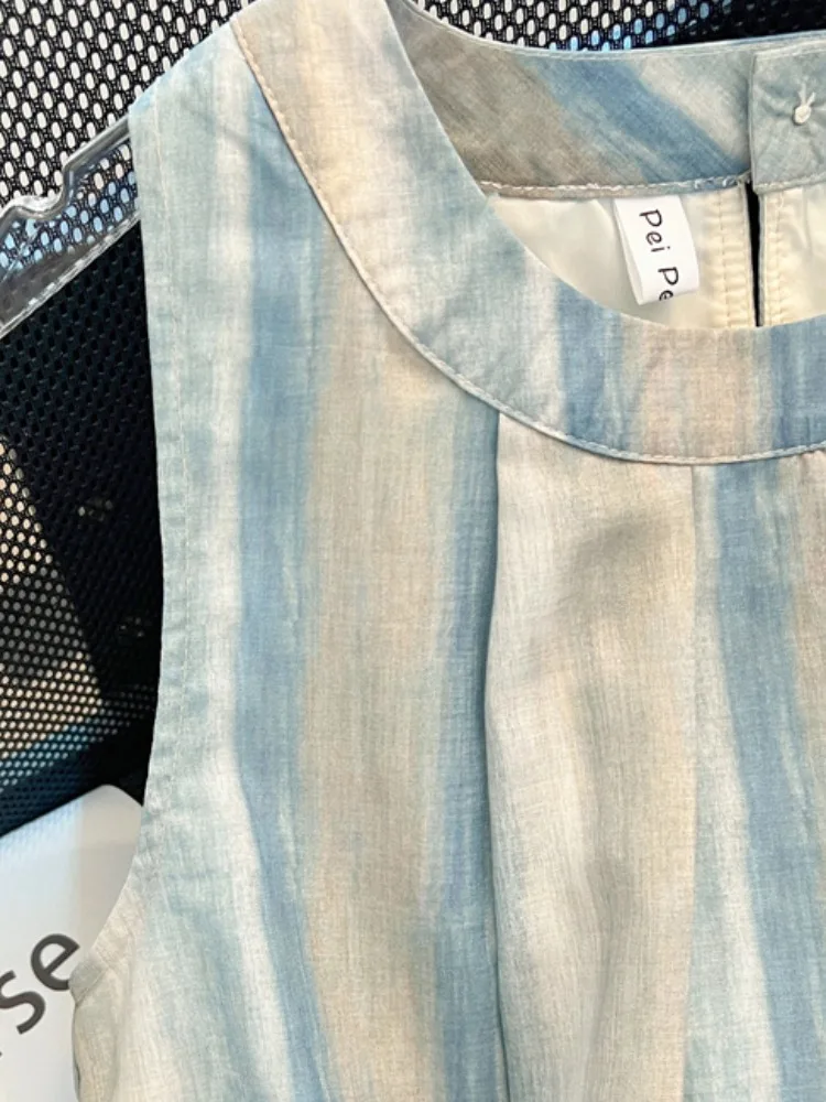 Sommer Streifen Gefärbt Chiffon Svel Top frauen Kept Sle Oberbekleidung Design Sinn runde Ne Regelmäßige Länge Koreanische Sle