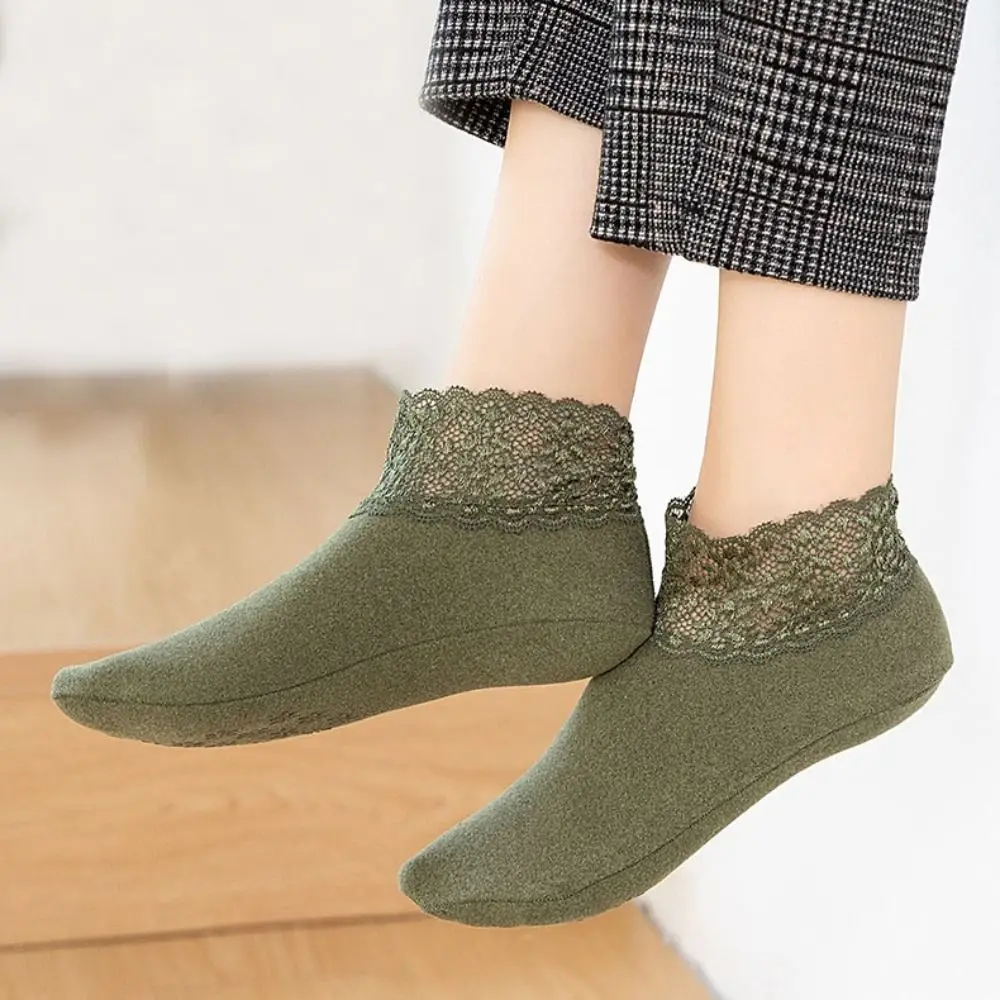 

10Pairs Soft Solid Color Winter Floor Shoes Non-slip Thicken Lace Socks Indoor Female Warm Socks Unisex