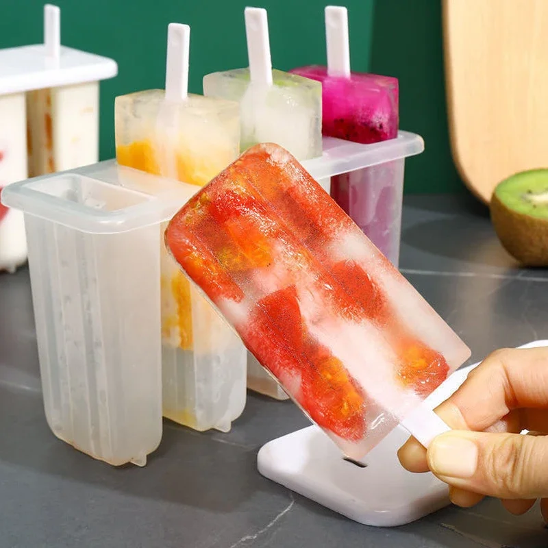 1-20PCS 4 Grid DIY Ice Cream Mold Reusable Kids Popsicle Maker Creative Frozen Treat Kit for Home Kitchen Christmas Dessert Fun