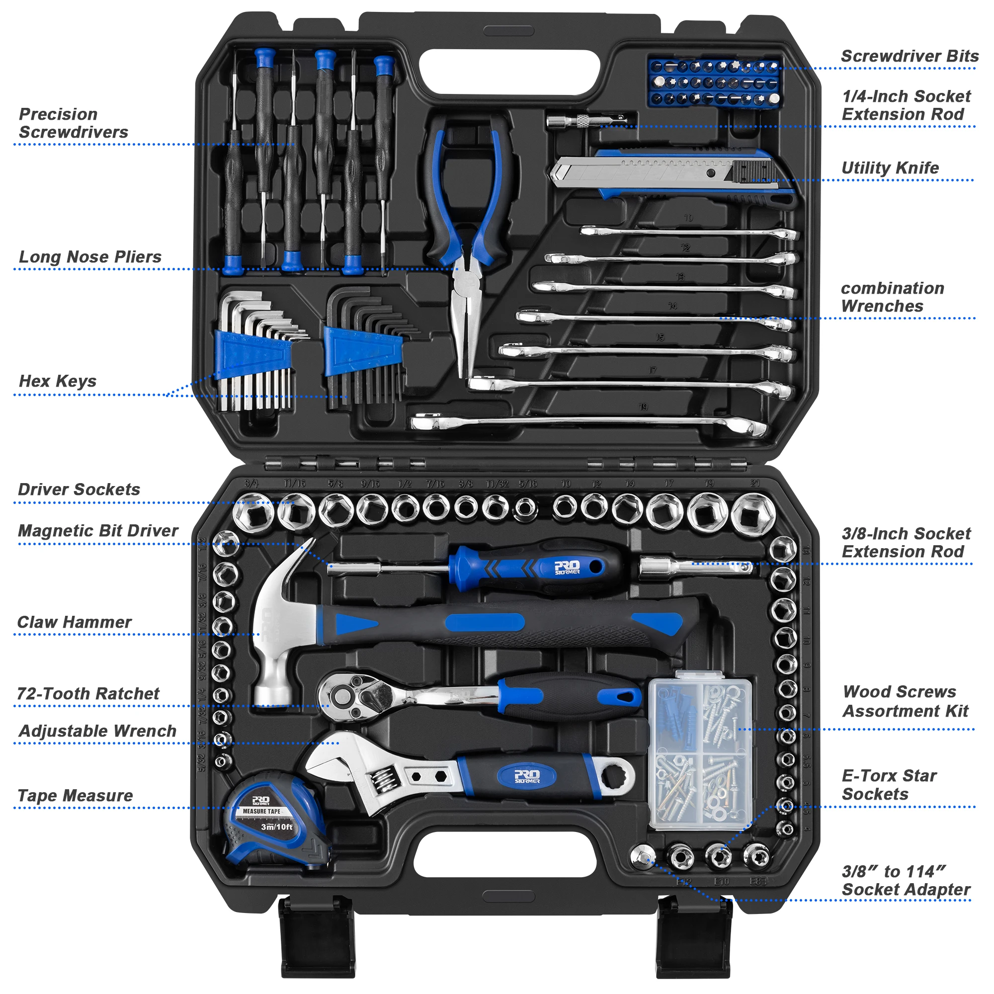 Juego de herramientas manuales con llave de trinquete, Kit adaptador de enchufe combinado, juego de llaves, juego de llaves para el hogar General, 200 Uds.