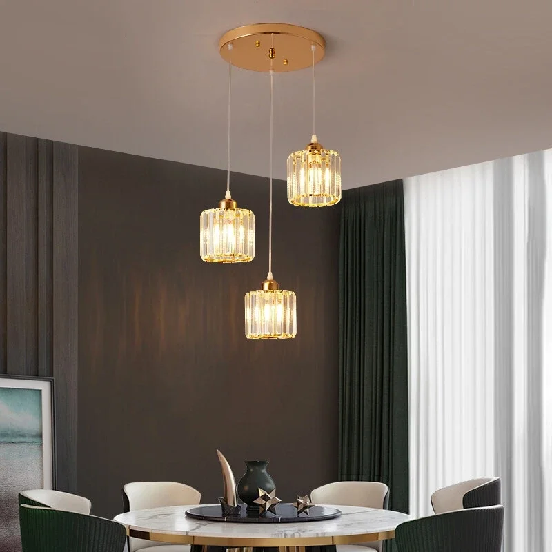 Modern Metal Crystal Pendant Light Minimalist Three-head Chandelier Personality Bar Restaurant Living Room Pendant Lamp