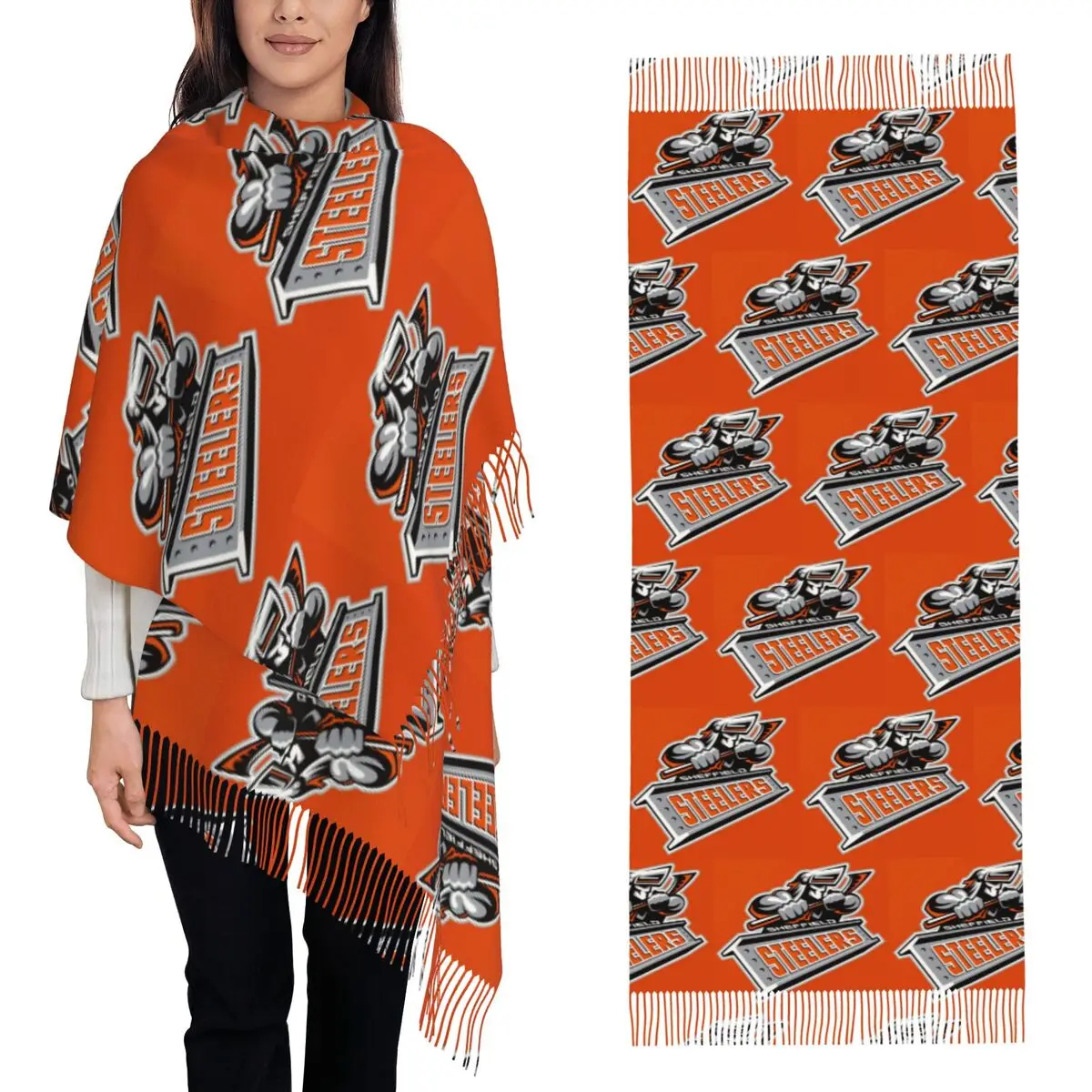 وشاح Sheffield Steelers أوشحة شرابة للنساء شالات دافئة ناعمة ويلتف شال طويل للخريف والشتاء