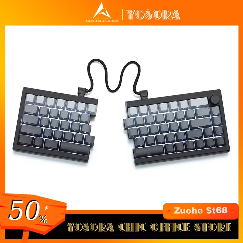 Zuohe St68 Split Mechanical Keyboard Split Keyboard 3mode Usb/2.4g/Bluetooth Wireless Gaming QMK Zornher Keyboard Customize Gift