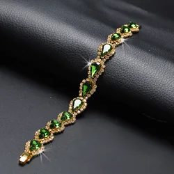 Korean Luxury Blue Topaz 18K Gold Bracelet for Women Wedding Gift Gold Silver Color Metal Roman Chain Bracelets Bangles Jewelry
