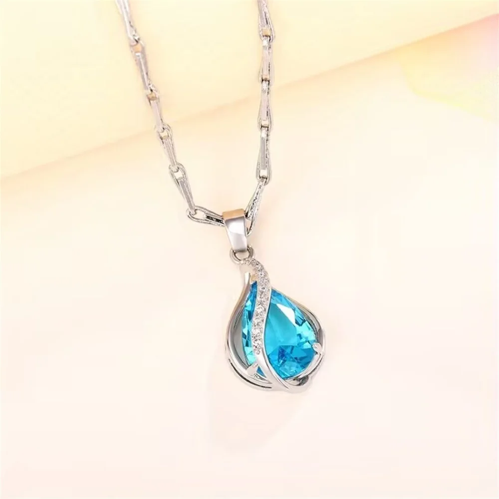 Elegante Damen-Halskette mit blauem Wassertropfen-Anhänger aus Zirkonia-Imitation, Schmuck für den Alltag, Bankette, Partys, Geschenk-Accessoires für Mädchen – Detail 2