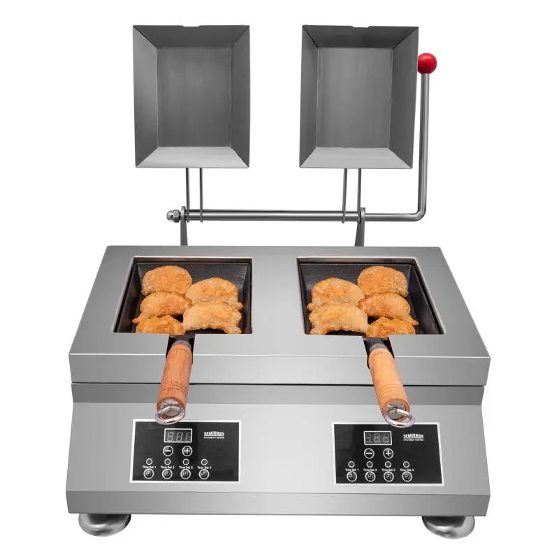 Factory Direct Automatic Double pots Gyoza Grill two pans dumplings fryer Chinese canteen kitchen equipment