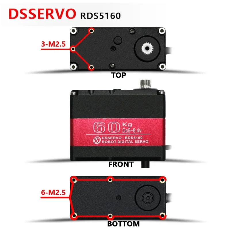 60 กก.RDS5160 7.4V หุ่นยนต์ดิจิตอลเซอร์โวมอเตอร์แรงบิดสูงเกียร์โลหะ 270/180 องศา U-shape Bracket 18T Horn สําหรับหุ่นยนต์รถ