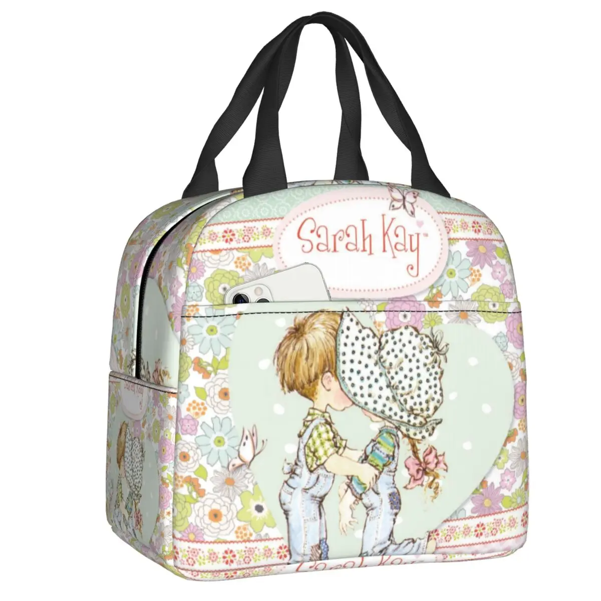 Personalizado sarah kay menina animação dos desenhos animados isolado almoço sacos para mulheres resuable refrigerador térmico bento caixa crianças escola