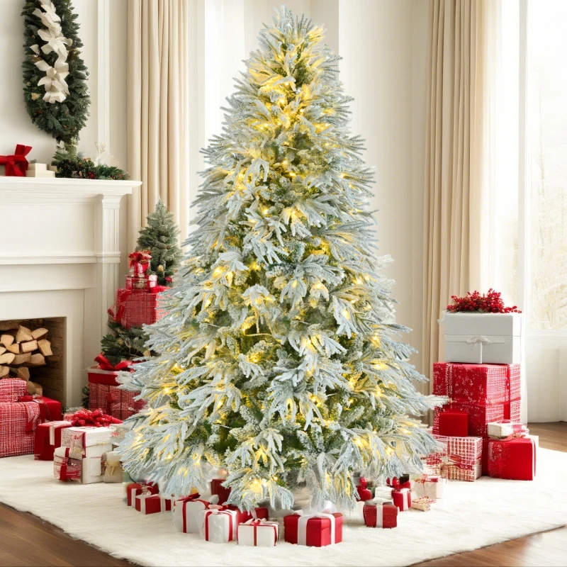 

Pre-lit Spruce Snow Flocked Xmas With 300 Multi-color LED Lights 8 Flashing Modes &790 Snow Branch Décor