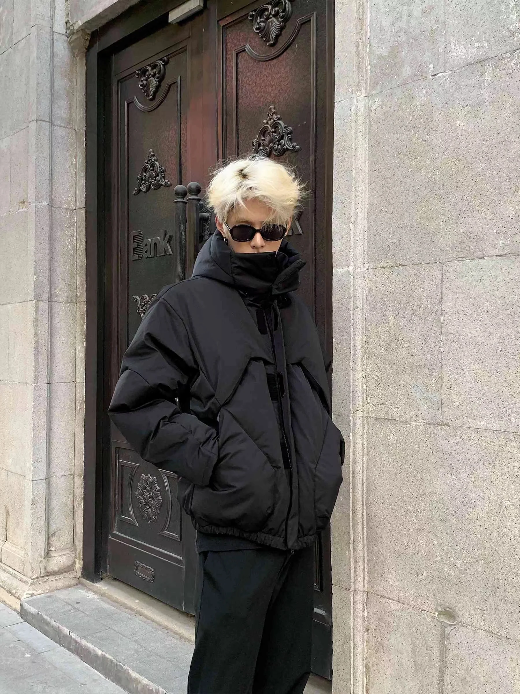 Ins moda americana desconstruída casaco de algodão com capuz masculino outono e inverno design nicho casaco de algodão solto