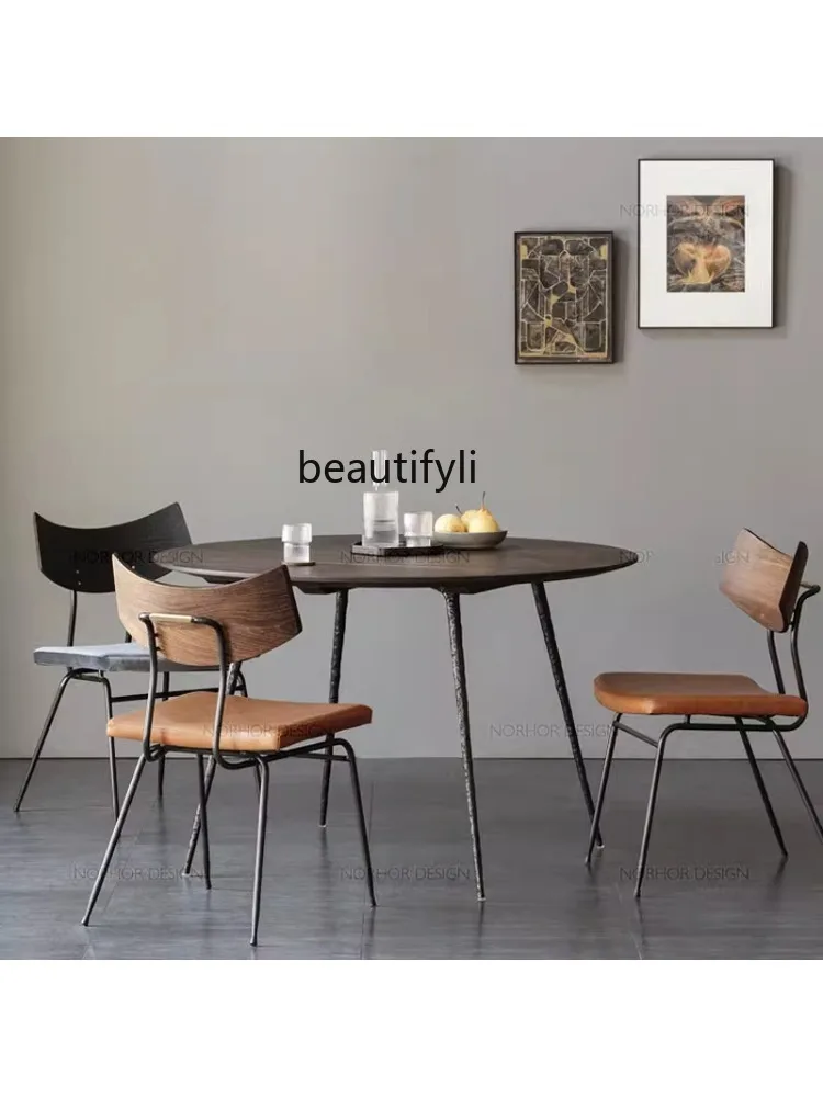 Nordic round Retro Dining Table Style Original Design Solid Wood Dovetail Joint Industrial Style Iron round Dining Table