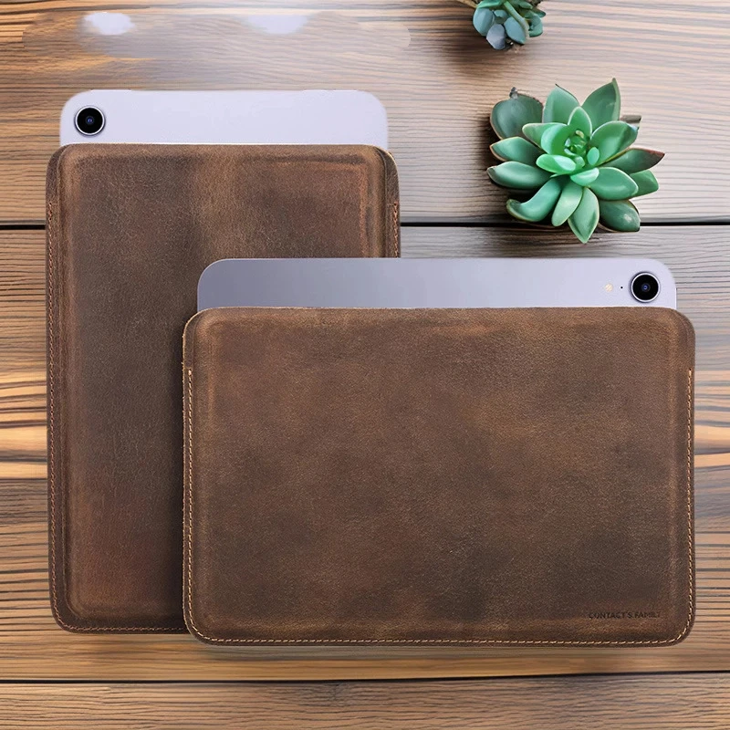 

genuine leather cowhide protecting storage case bag sleeve laptop computer for iPadmini6 7.9/ 8.3inch computer unisex gift