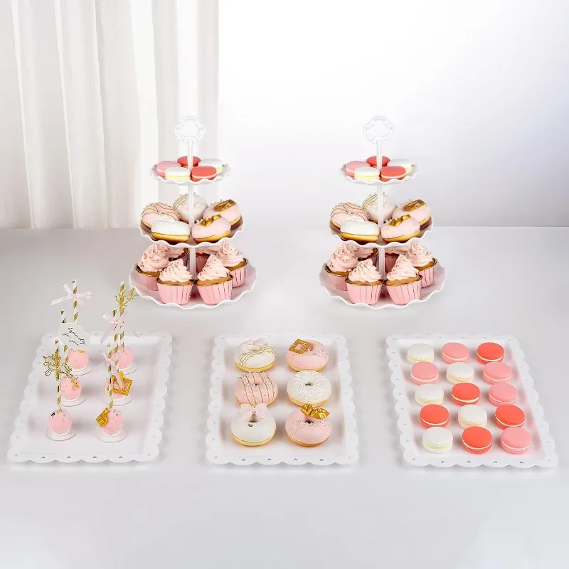 

5 count Cake Stand Set with 2xLarge 3-Tier Cupcake Stands + 3X Appetizer Trays for Wedding Birthday Baby Shower Tea Party