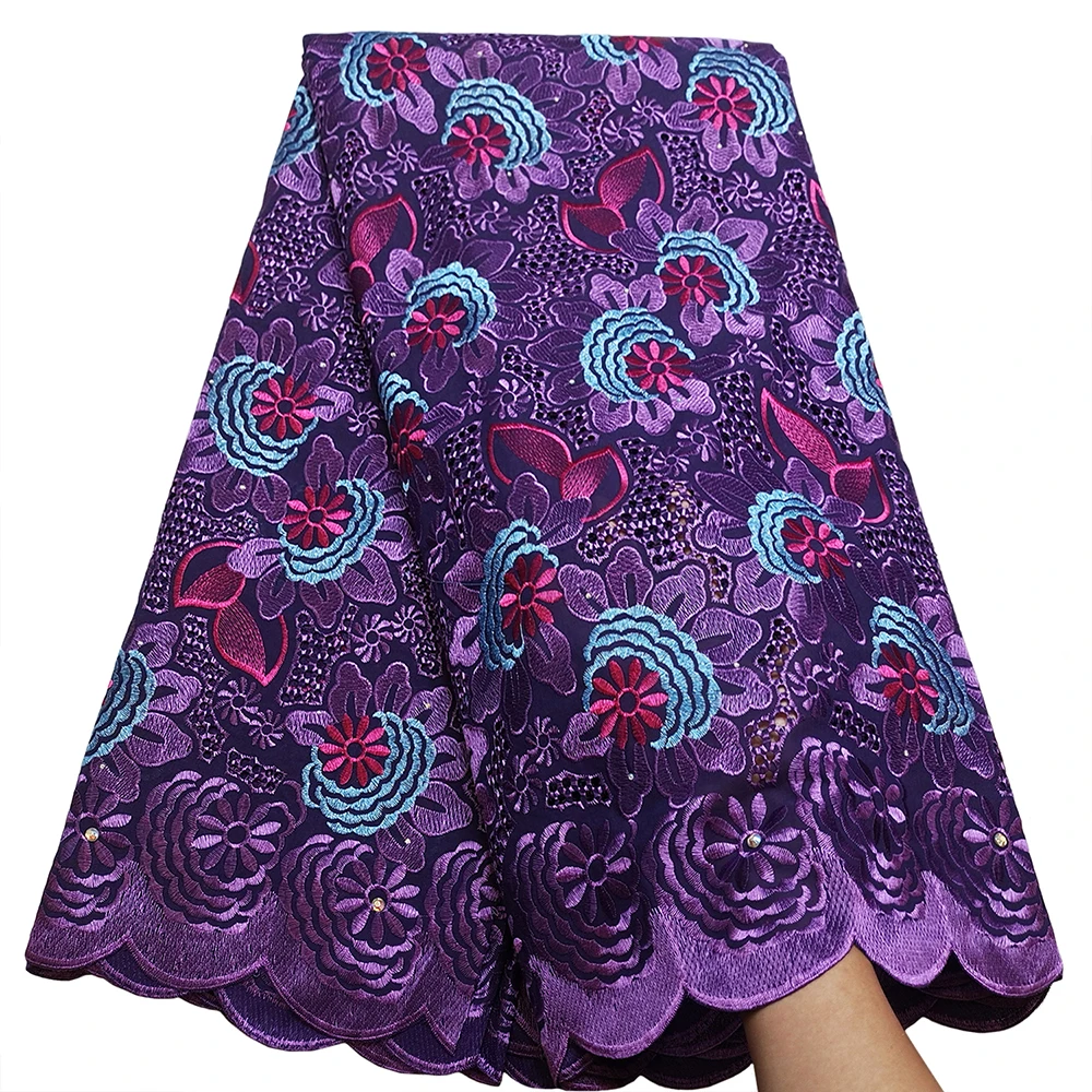 Bestway New 100% Cotton Swiss Voile Lace Fabric 5 Yards 2024 High Quality Nigerian Evening Stone Embroidery African Lace Fabric