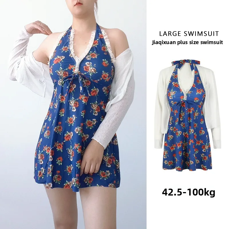 

Новый женский купальник-бикини больших размеров с цветочным принтом, V-образным вырезом, консервативный, для горячих источников, утягивающий, для отпуска