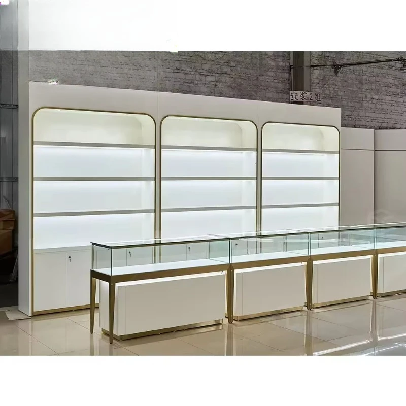 LED Lighting Platinum Jewelry Store Display Cabinet Modern MDF Jewelry Display Cabinet Shopping Mall Display Cabinet