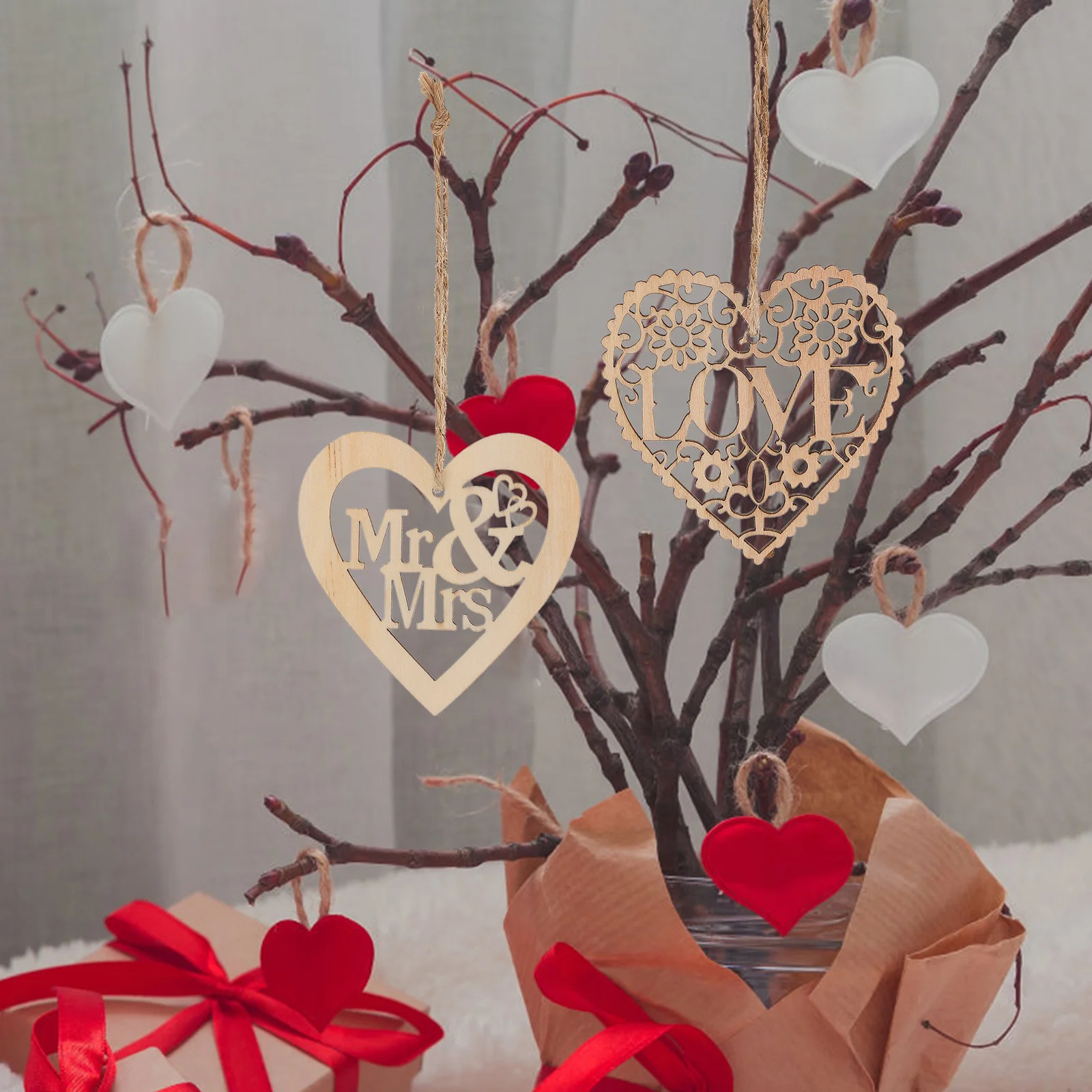 

40pcs Wooden Heart Ornament Unfinished Heart Shape Wood Slices Diy Craft Material For Wedding Party Decoration