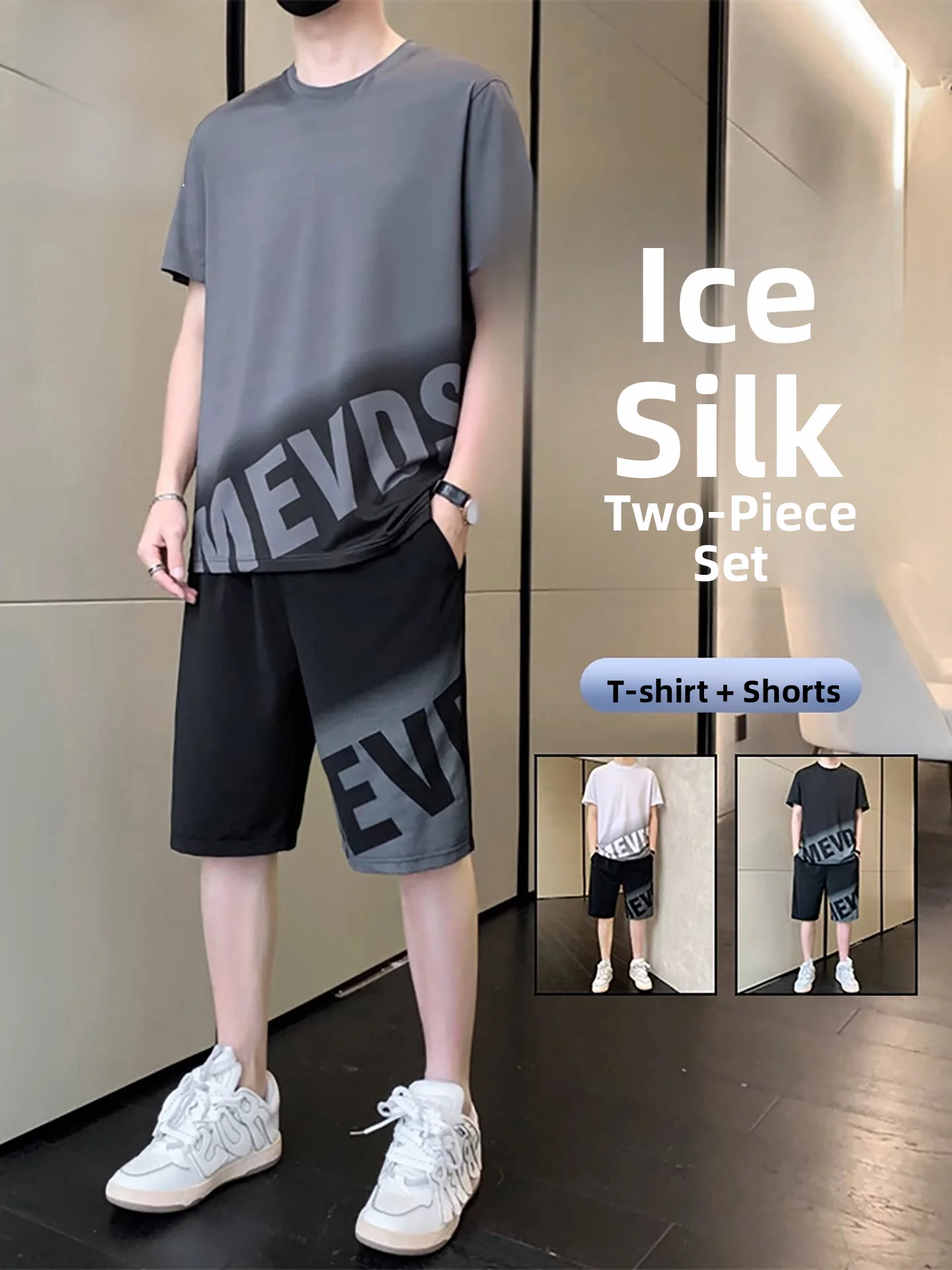

Nanilu Quick Dry Ice Silk Sportswear Set Men's Summer Casual Running Short Sleeve Shorts Polyester Fiber Youth Fashionable