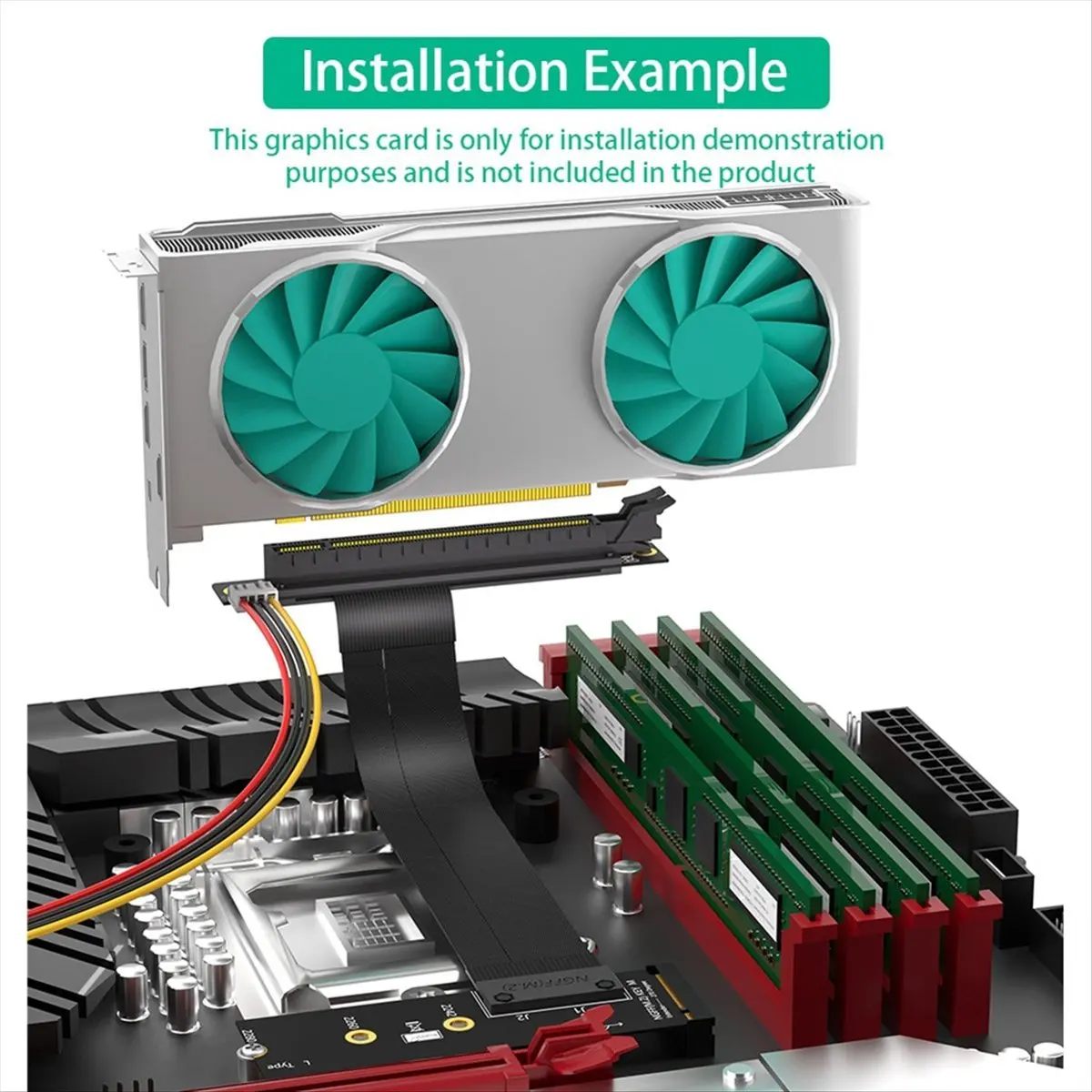 Riser Cable M.2 NVME to PCIE X16 Adapter Graphics Extension Cable 90 Degree PCI Express 3.0 16X to M Key Riser Cable A-DT30