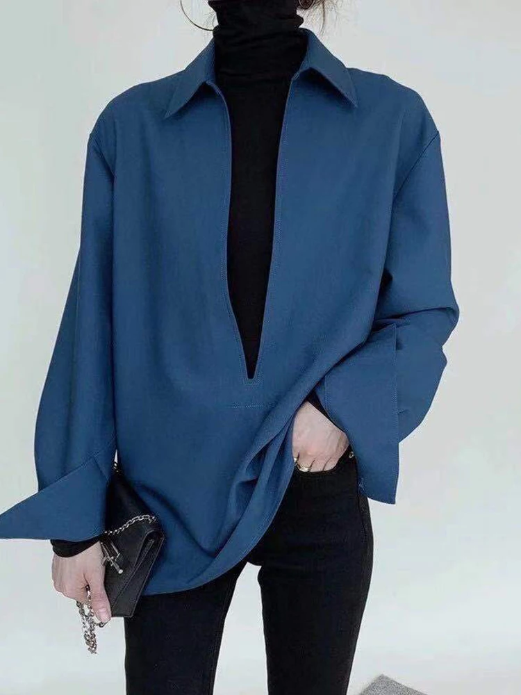 

Casual White Shirt VGH Long Sleeve Loose Design Neck Polyester Fiber Women's Spring Fashion Top Quality Polyester Fabric