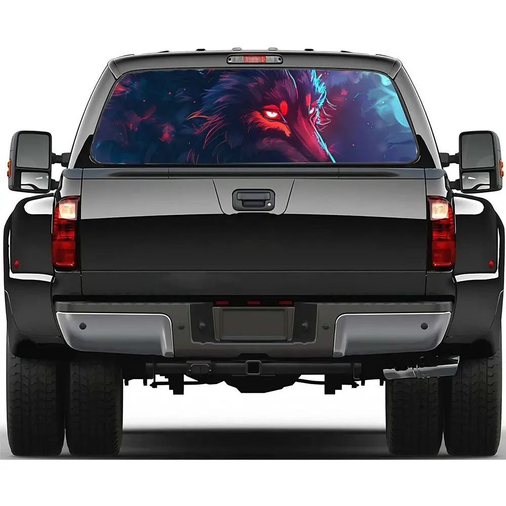 

Starry Wolf with Red Eyes Car Rear Windshield Sticker Truck Window See Through Perforated Back Window Vinyl Decal Decoration
