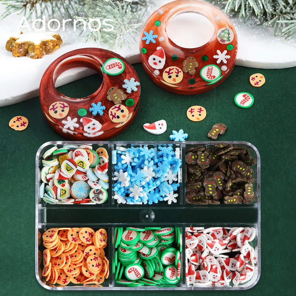

6 Grids Christmas Polymer Clay Slices For Epoxy Resin Filling Snowflakes Gingerbread Man Resin Flakes DIY Pendants Crafts Making