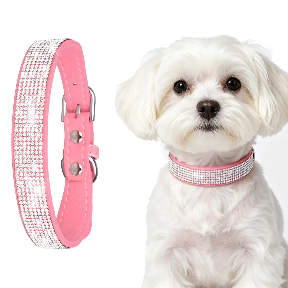Glitzerndes Strass-Hundehalsband aus weichem Wildleder-Mikrofaser, langlebig und bequem für kleine und mittelgroße Hunde, Katzen, Welpen und Kätzchen – Detail 7