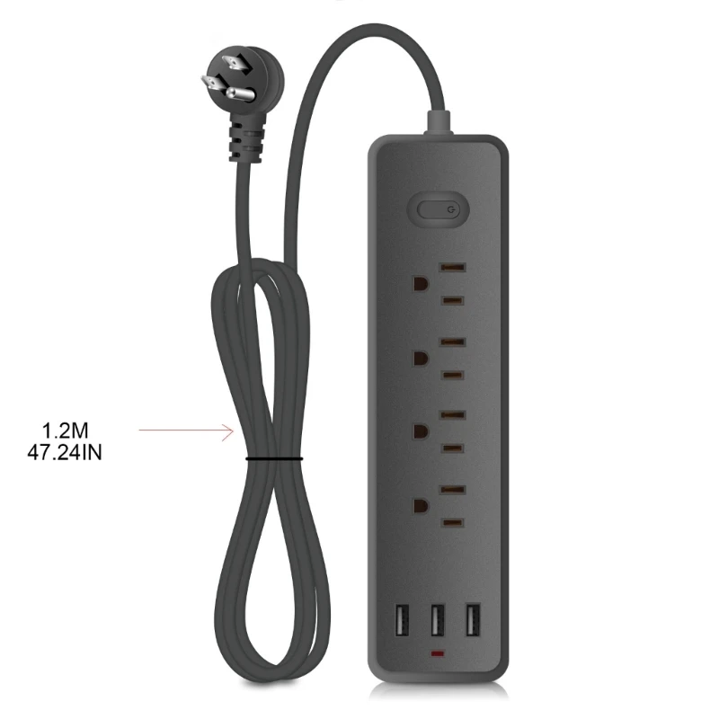 ADWE Surge Protector Power Strip with 1.2m Extension Cord, Plug Socket with 4pcs Outlets and 3 USB Ports 1700J for Office