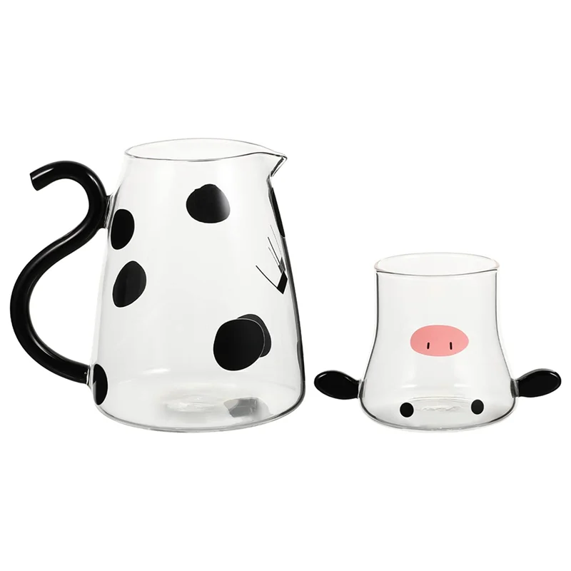 

ABBO-Glass Cold Water Kettle With Handle Flowering Teapot Milk Iced Beverage Bottle Cartoon Cow Lovable Cup Kitchen Tool Set