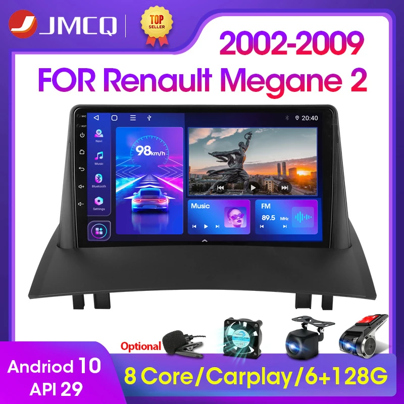 

Автомагнитола JMCQ, 2 Din, Android 10, для Renault Megane 2 2002-2009, мультимедийный видеопроигрыватель с сенсорным экраном, GPS, RDS, DVD