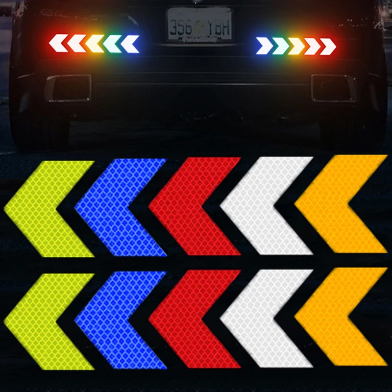 10Pcs Car Arrow Reflective Stickers Night Warning Reflector Strips for Car Trunk Bumper Reflector Tapes Car Stickers and Decals