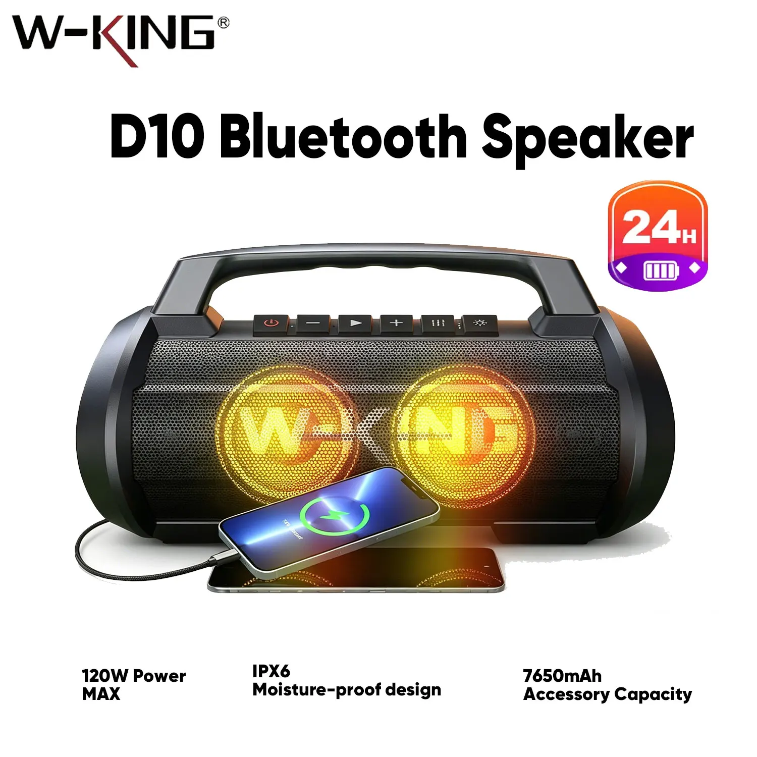 W-KING Portable Speakers Bluetooth Wireless 120W Max Loudest IPX6 Waterproof Outdoor Speaker with 70W Deep Bass Large Party
