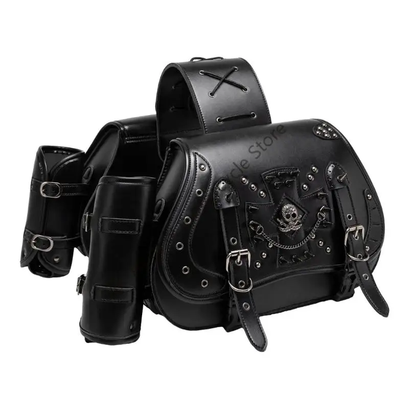 

1 Pair Motorcycle Tool Bag Travel Luggage Bag with Cup Holder Leather Saddlebags Motorbike Retro Saddlebag
