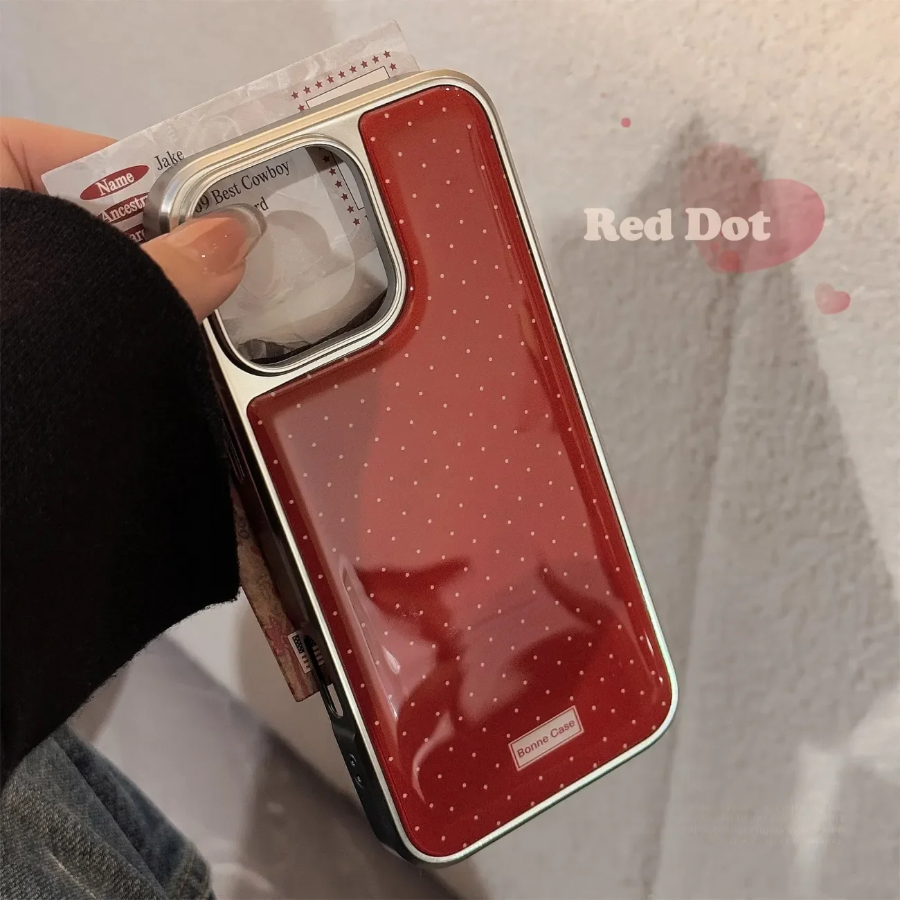 Custodia per telefono con colla a goccia galvanica a punti a schermo intero rosso retrò per iPhone 17 Air 16 15 14 13 12 11 Pro Max Plus Y2K Cover Ins