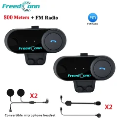 Freedconn-Oreillette Bluetooth t-comvb pour moto, appareil de communication pour casque, kit mains-libres résistant à l'eau jusqu'à 800m, kit mains-libres avec radio FM, 2 pièces