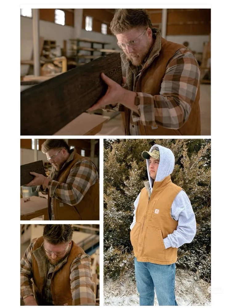 Warme Canvas-Weste, lockere Passform, schlichtes Design, Lammfell, Oulder-Pad, Decke, Karte, Auto, V33, Oberbekleidung für Herbst und Winter