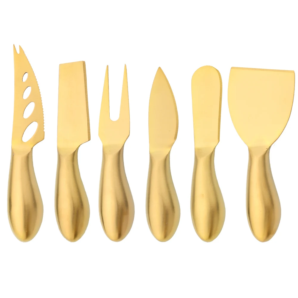 Gold Matte Stainless Sttel Handle Cheese Knife Set Mini Cheese Knife Butter Knife Slicer Knife Pizza Cutter Baked Cheese Knife
