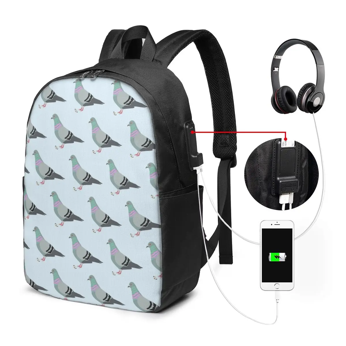 Pattern Of Blue Pigeons Backpack Travel Notebook Bag Computer College Student School Bag Laptop Shoulder Bags for Men Women