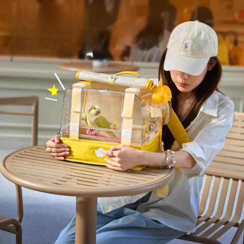 

Clear Panoramic Parrot Travel Cage Backpack, Ventilated&tWerproof Portable Bird Carrier with Large Space,Outdoor Backpack Cage