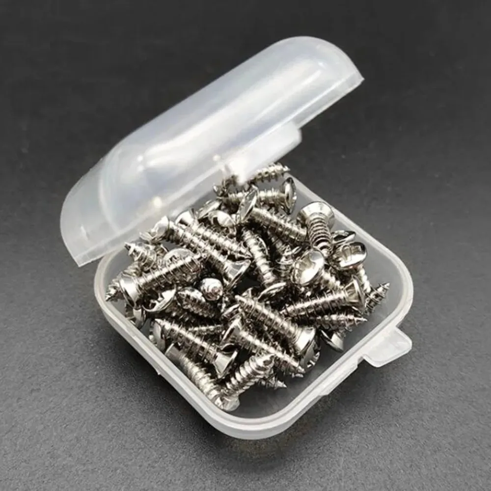 50pcs/set Guitar Pickguard Screws With Box 3*12mm Bass Metal Guitar Pickguard Screws Electric Guitar Plate Fixed Screw