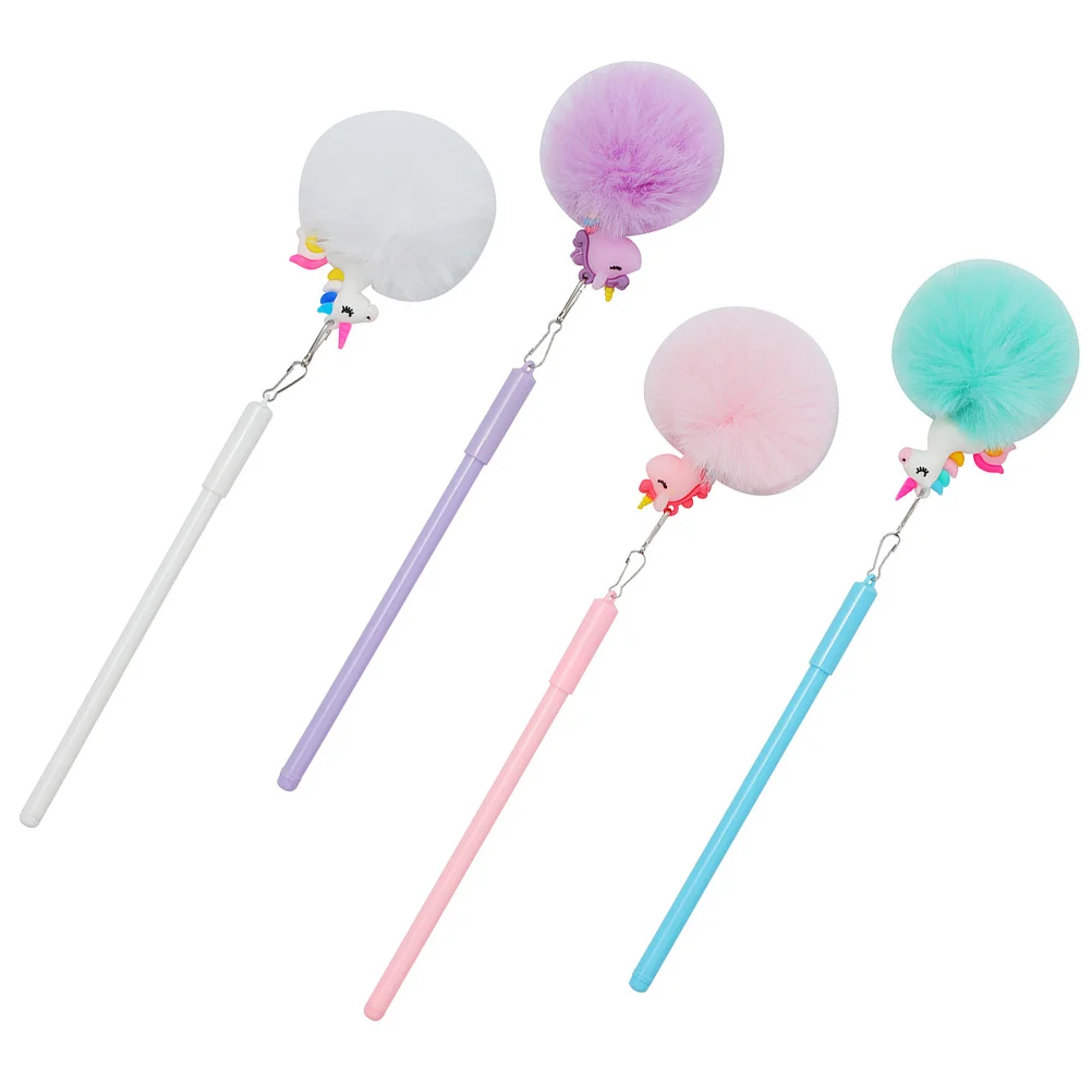 

4 Pcs Cartoon Pen Stationery Pens Decorative for Kids Cute Pompom Children's Ballpoint